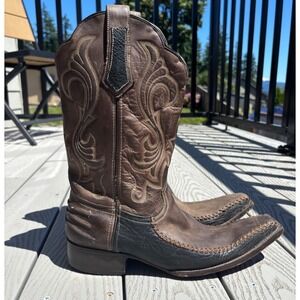 Caborca Boots Brown Black Embroidered Leather Western Cowboy Work Men's US 10